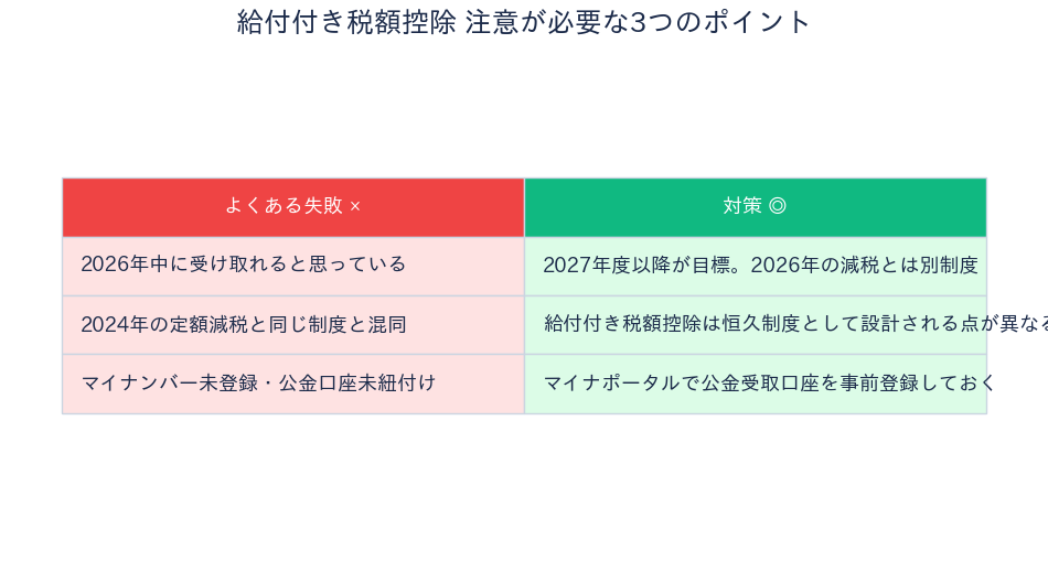 給付付き税額控除 注意点と対策の比較表