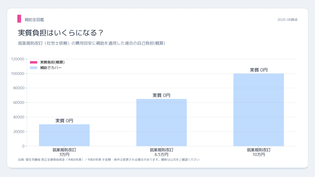 厚生労働省 両立支援等助成金 有給介護休暇 実質負担シミュレーション