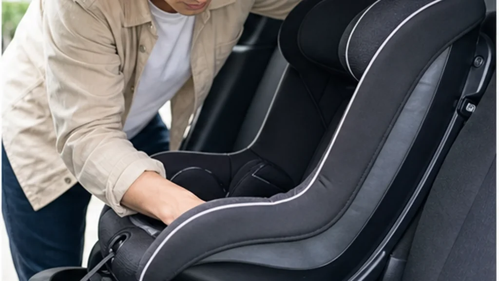 家族の車へISOFIXチャイルドシートを取り付ける親