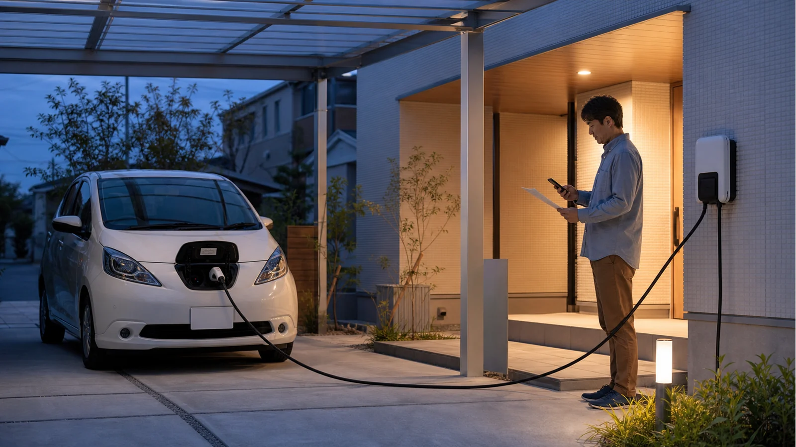自宅充電環境を確認する場面