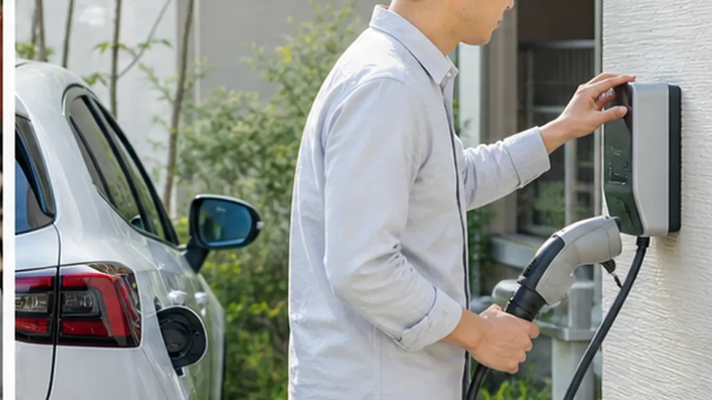 自宅のEV充電設備を確認する所有者