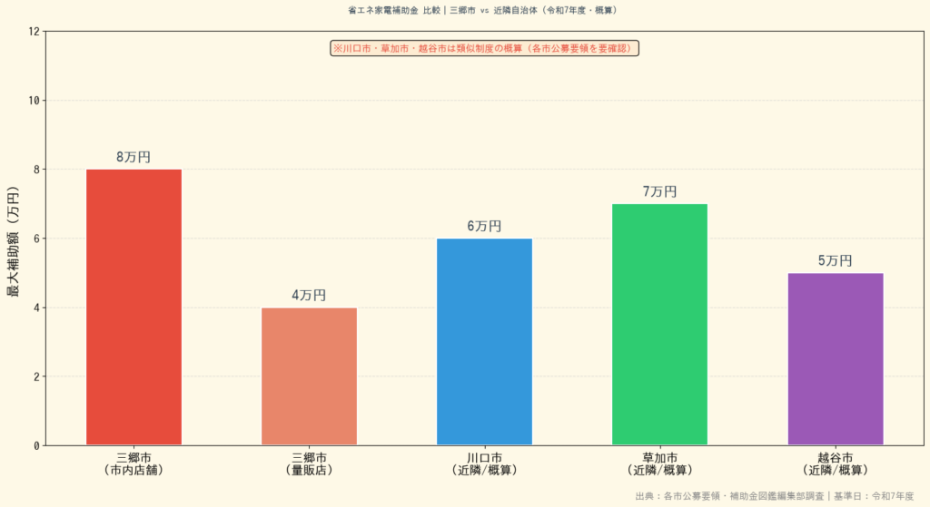 三郷市省エネ家電補助金 - 近隣自治体比較グラフ
