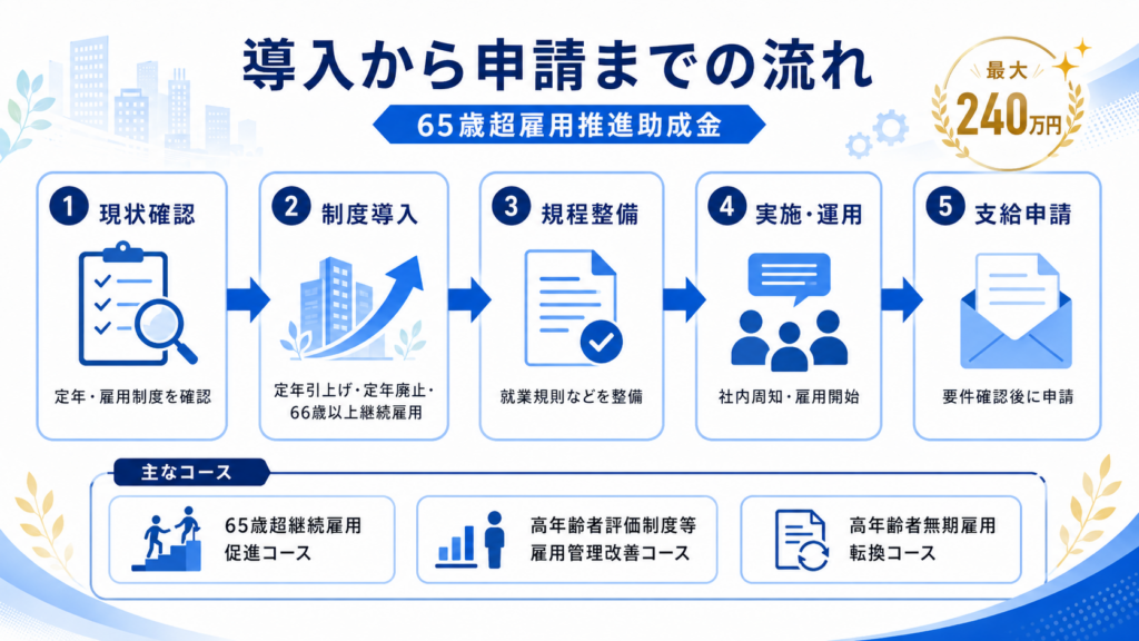 65歳超雇用推進助成金定年引上げ等で最大240万円に増額の解説図解2
