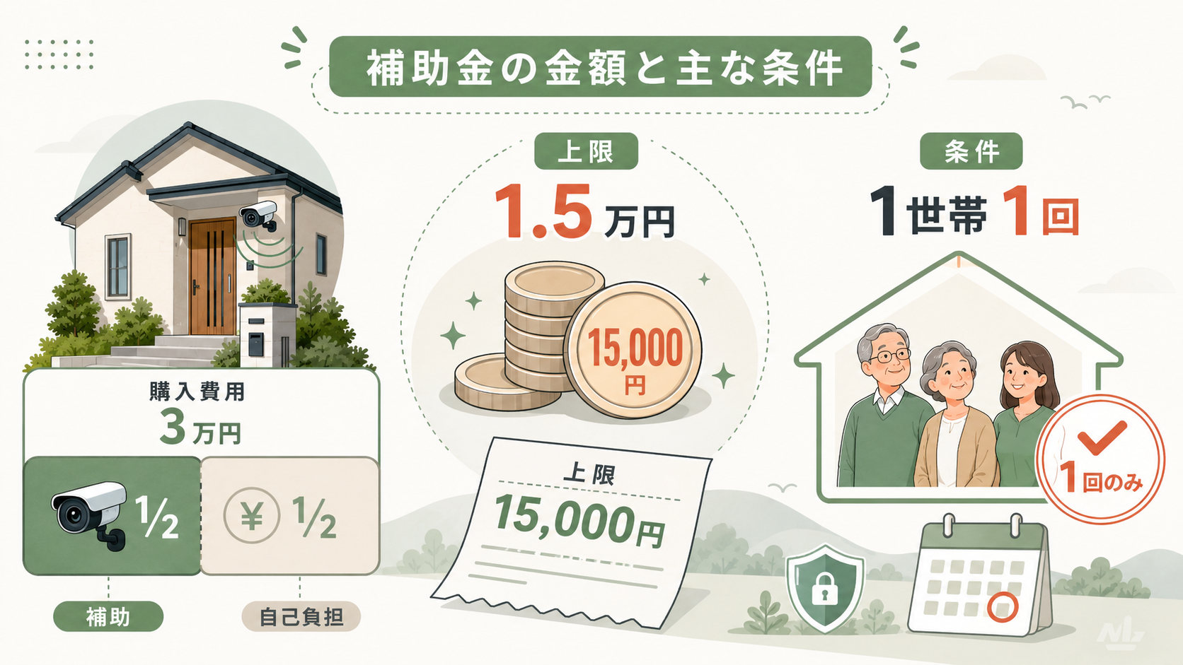 鳥取市と鳥取県の防犯機器購入補助金の対象者と申請窓口の違いを示す図
