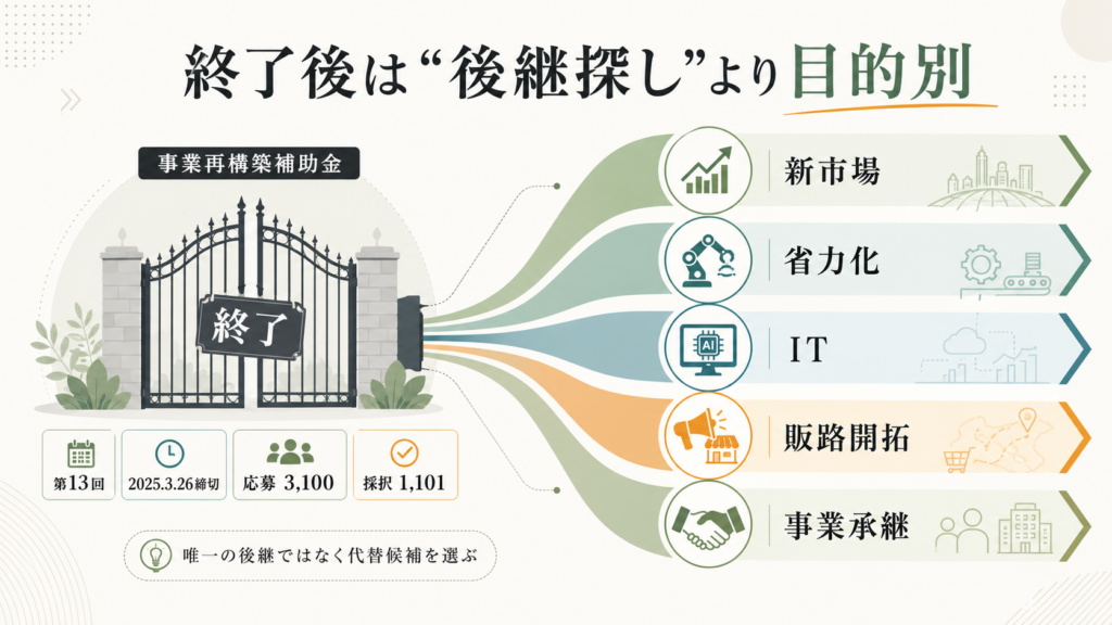 事業再構築補助金は終了|後継ではなく目的別の代替制度5選の解説図解1