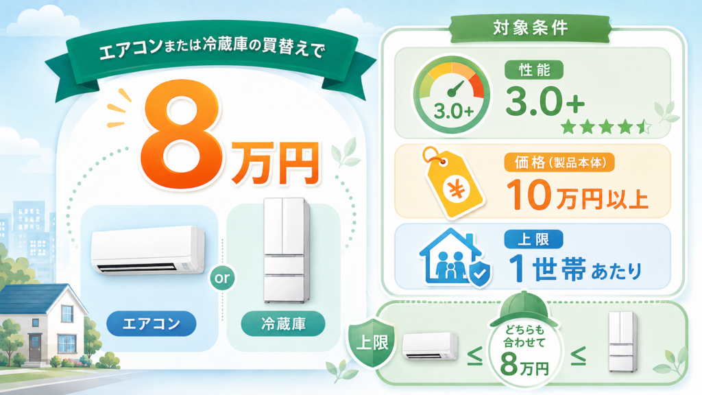 三郷市家電補助金8万円は終了【令和8年度】埼玉県の代替3選 の解説イラスト3