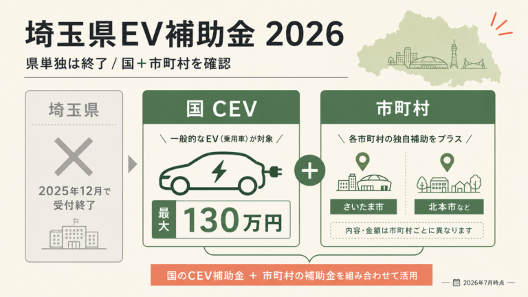埼玉県EV補助金2026｜EV最大130万円・さいたま市5万円の概要画像