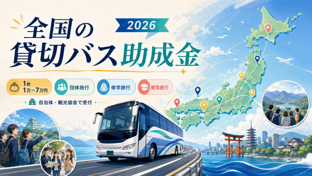 全国 貸切バス助成金・補助金団体旅行・修学旅行のバス代を1台最大7万円補助｜対象自治体一覧と申請の落とし穴の解説図解1