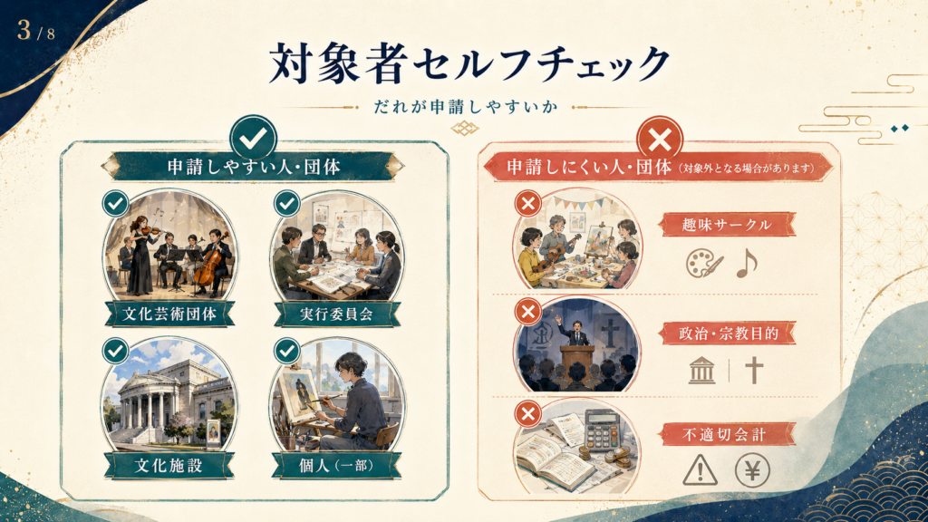 文化庁の補助金・助成金まとめ【令和8年度】申請方法と採択のポイント ????3