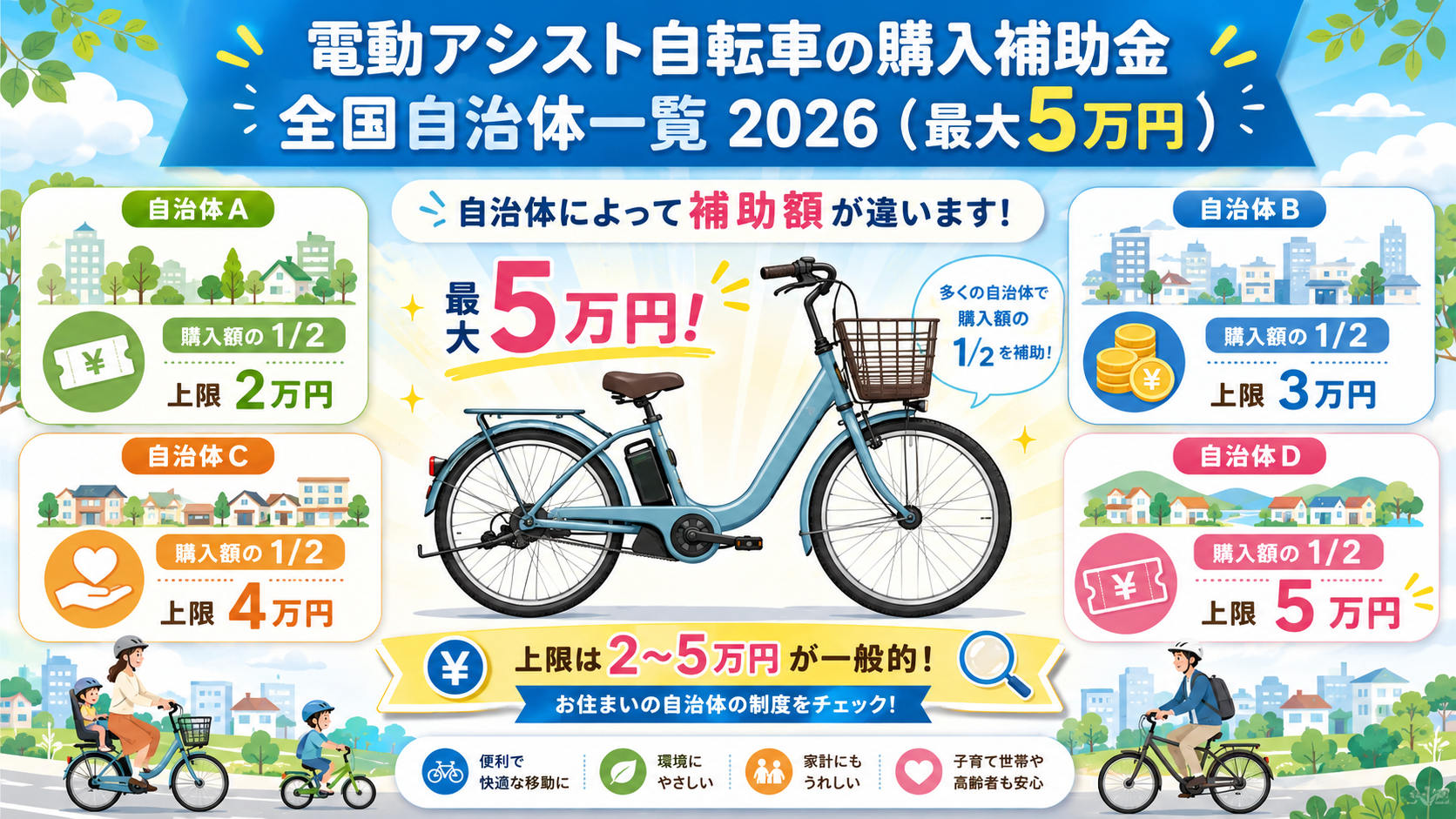 電動自転車(電動アシスト)補助金一覧2026｜最大5万円・全国の自治体と申請方法の解説図解1