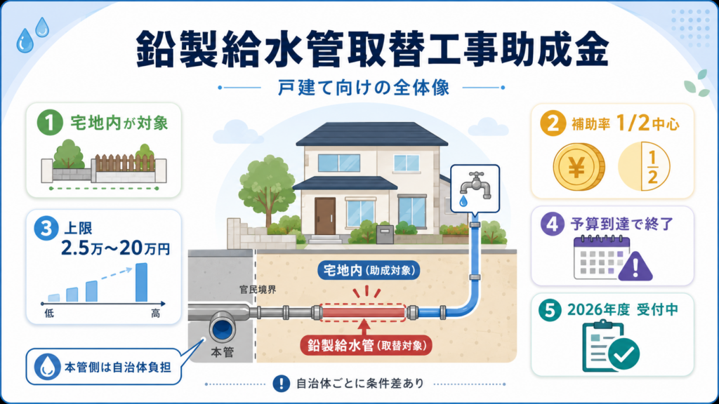 鉛製給水管取替工事助成金｜自治体別の補助率と上限の解説図解1