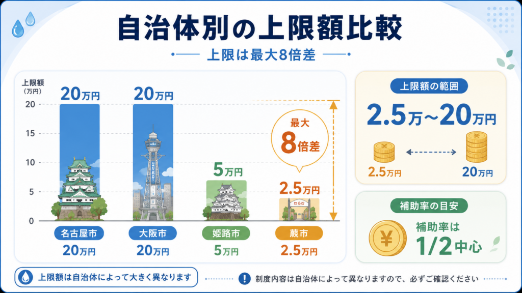 鉛製給水管取替工事助成金｜自治体別の補助率と上限の解説図解3
