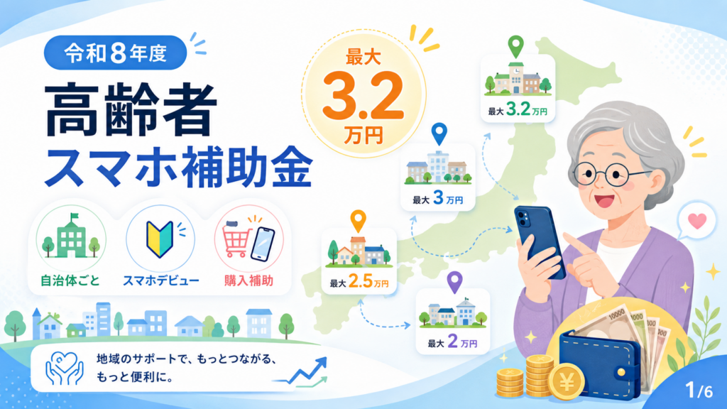 高齢者スマホ補助金【令和8年度】最大32,000円│いつまで・申請方法・自治体別ガイド の解説イラスト1