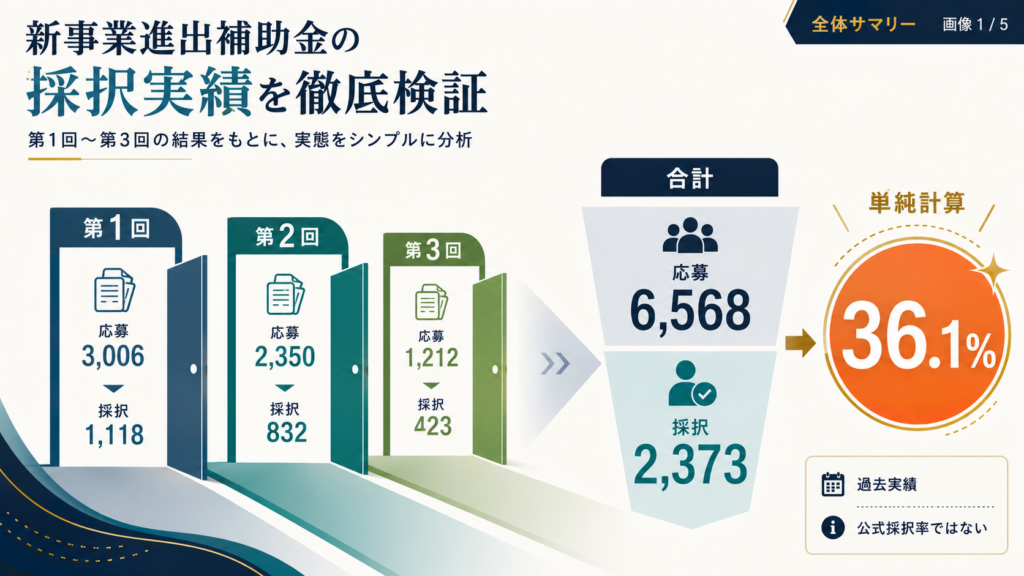 新事業進出補助金の採択率｜第1〜3回を公式結果から検証の解説図解1