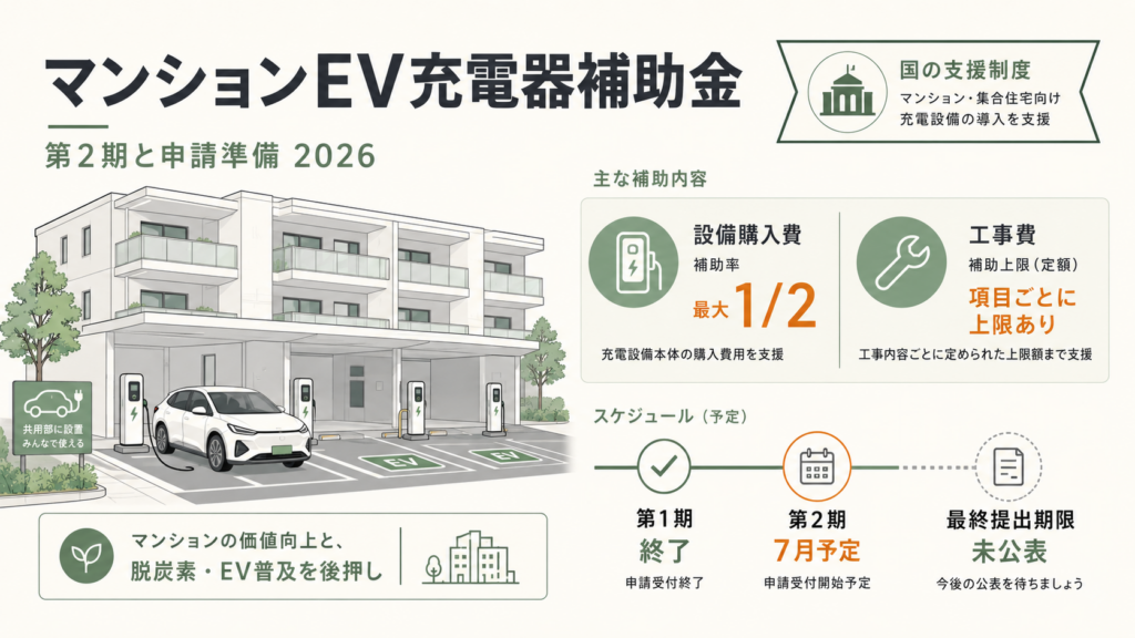 マンションEV充電器補助金|第2期と申請準備の解説図解1