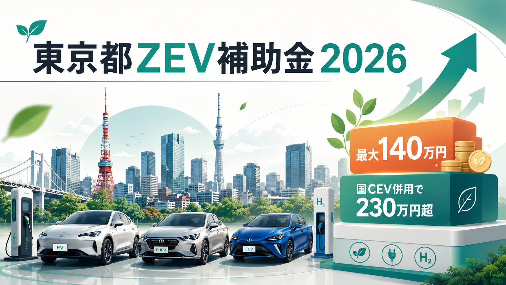 東京都ZEV補助金最大140万円・個人/事業者向け・国CEV併用で230万円超の解説図解1