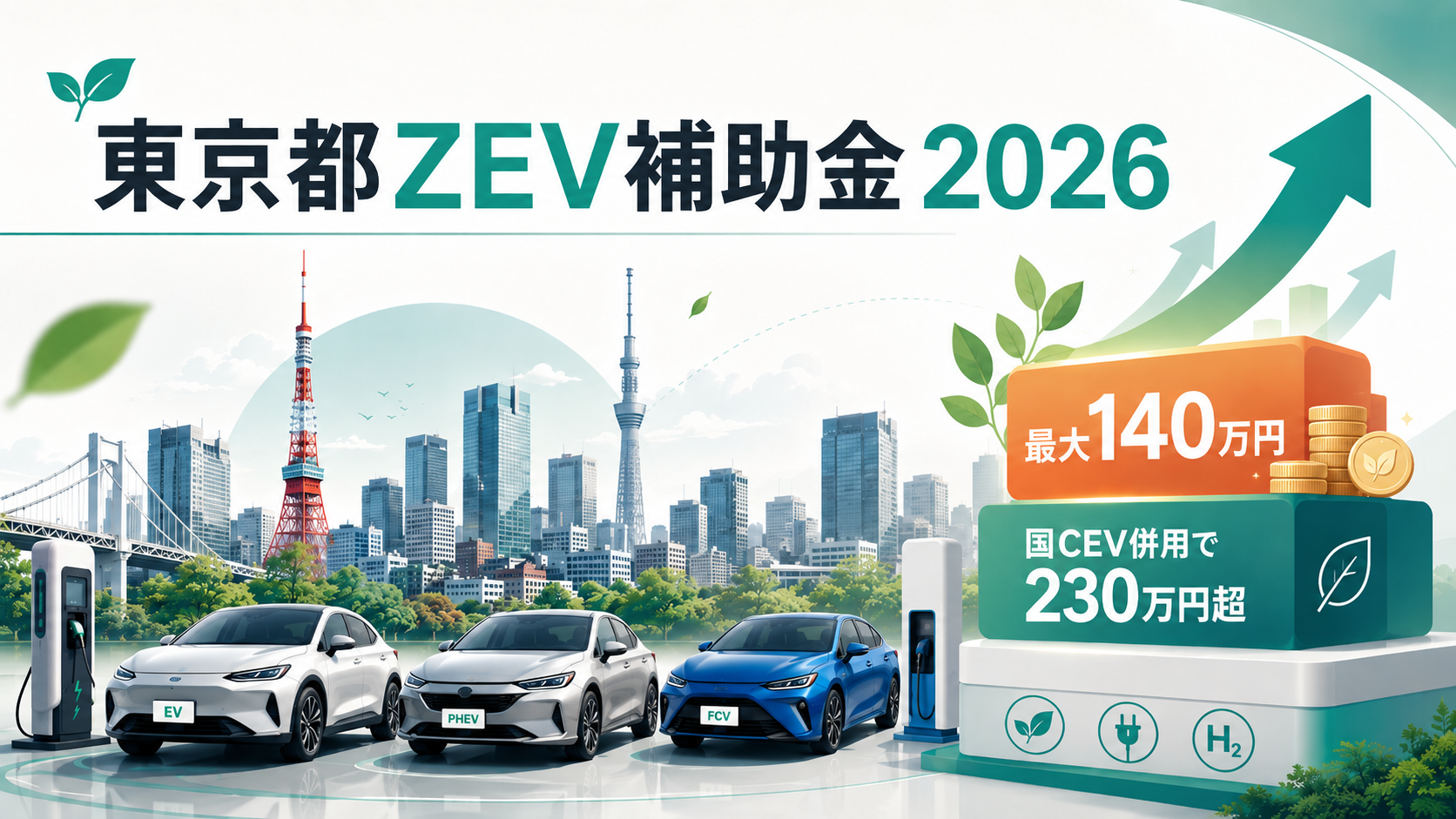 東京都ZEV補助金最大140万円・個人/事業者向け・国CEV併用で230万円超の解説図解2