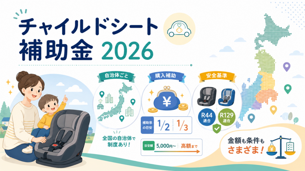 チャイルドシート補助金【令和8年度】最大3.6万円・自治体別申請 の解説イラスト1