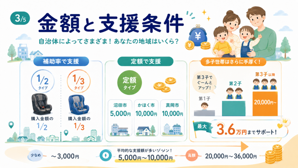 チャイルドシート補助金【令和8年度】最大3.6万円・自治体別申請 の解説イラスト3