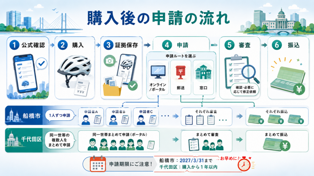 船橋市・千代田区ヘルメット補助金2026|申請方法を比較の解説図解5
