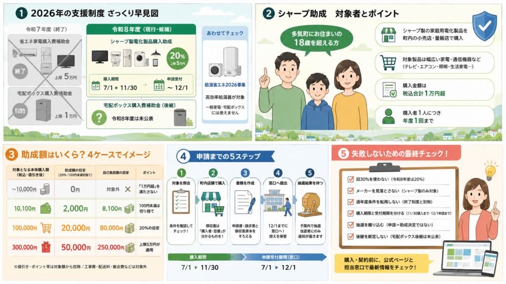 多気町省エネ家電補助は終了｜シャープ助成・宅配後継未公表の解説図解2