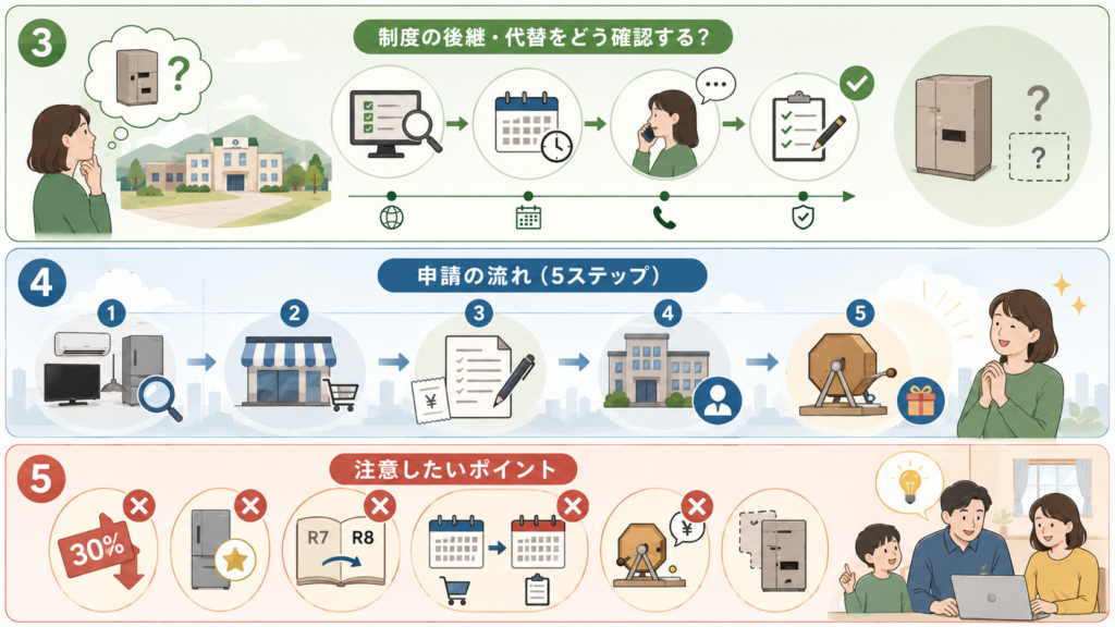 多気町省エネ家電補助は終了｜シャープ助成・宅配後継未公表の解説図解3
