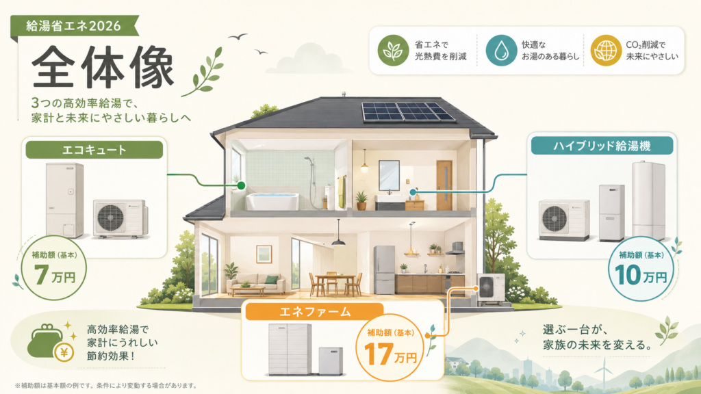 給湯省エネ2026｜機器最大17万円＋撤去加算・申請期限の解説図解1