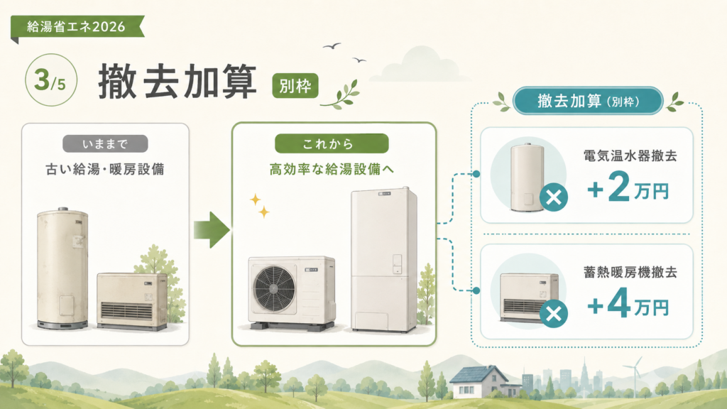 給湯省エネ2026｜機器最大17万円＋撤去加算・申請期限の解説図解3