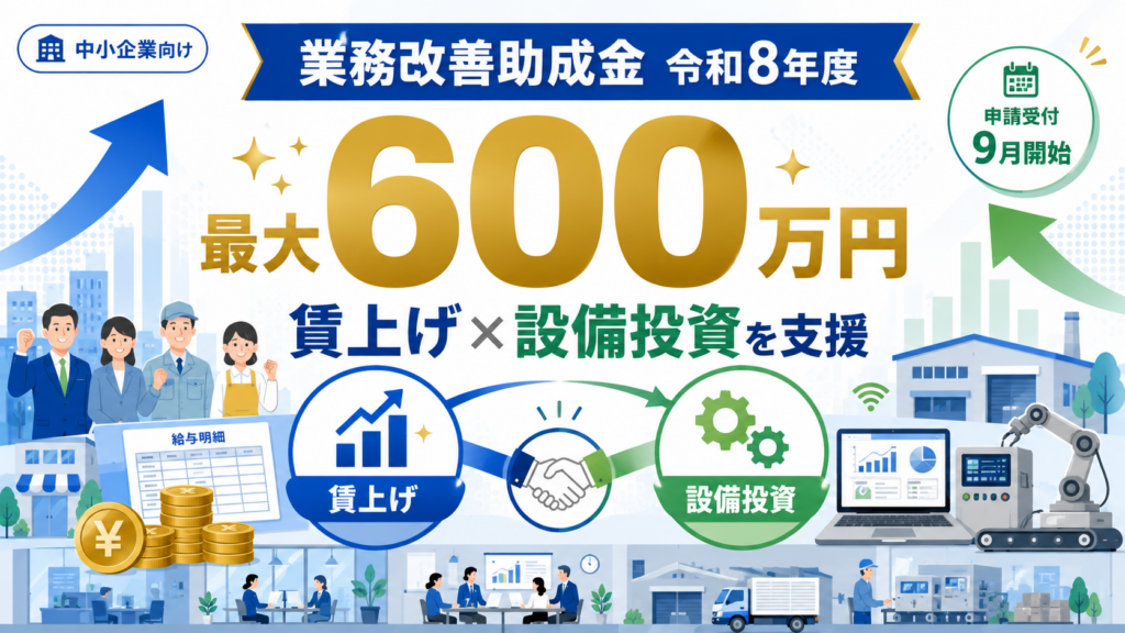 業務改善助成金 令和8年度の変更点9月申請・最大600万円の解説図解1