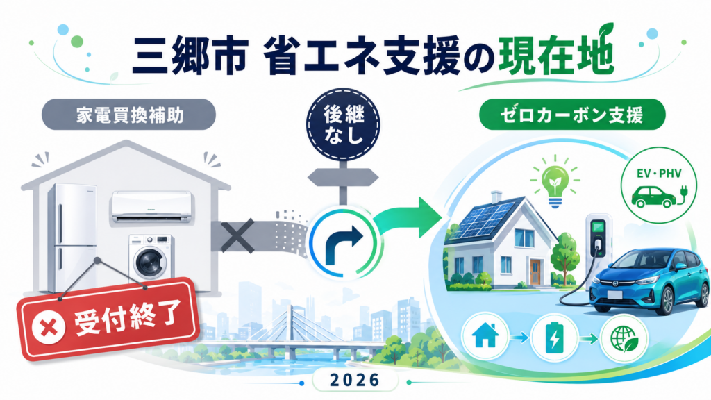三郷市 省エネ家電補助金は終了｜後継不在の現状と次の一手の解説図解1