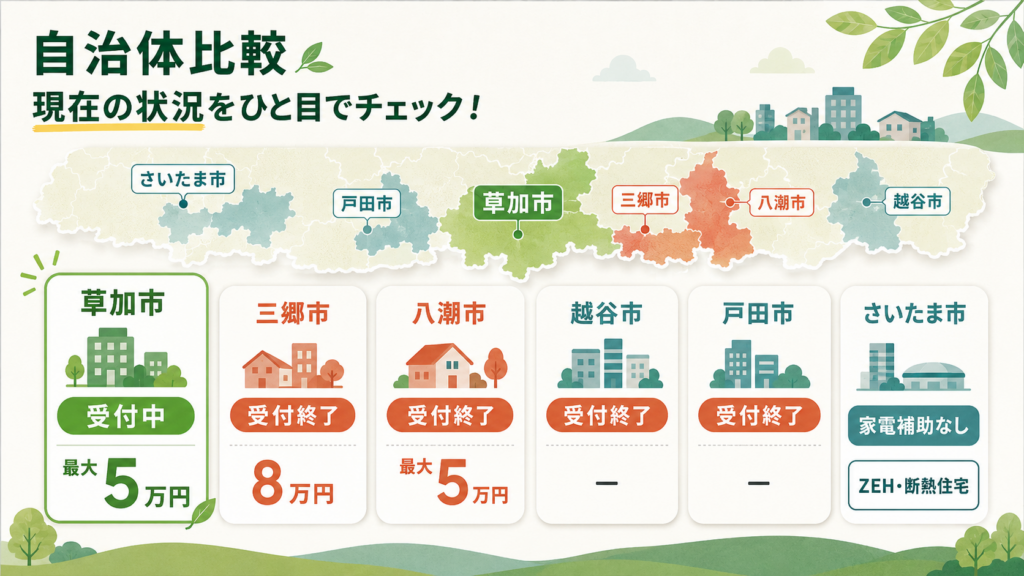 埼玉県 省エネ家電補助金草加市・三郷市ほか自治体比較の解説図解3