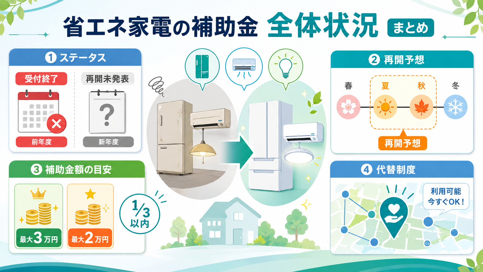 霧島市省エネ家電補助金 令和8年度 再開はいつ?最新情報と代替制度 の解説イラスト1