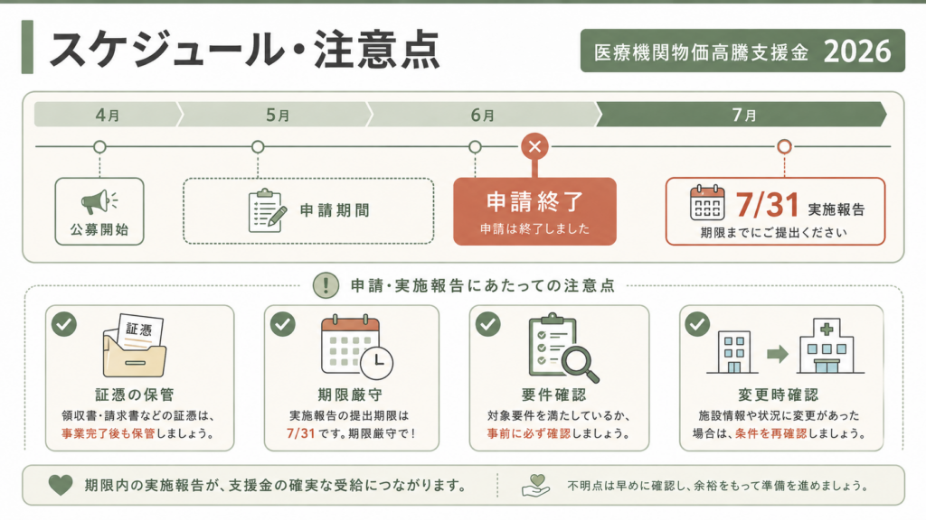 福岡県医療機関支援2026｜申請終了と実施報告7月31日の解説図解4