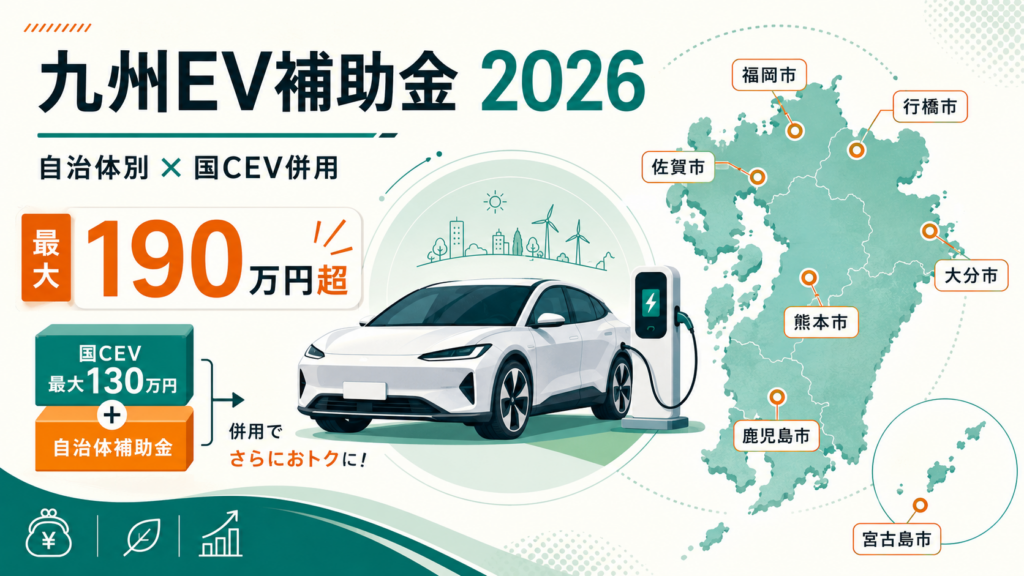 九州EV補助金2026年度｜自治体別一覧・国CEV併用190万円の解説図解1