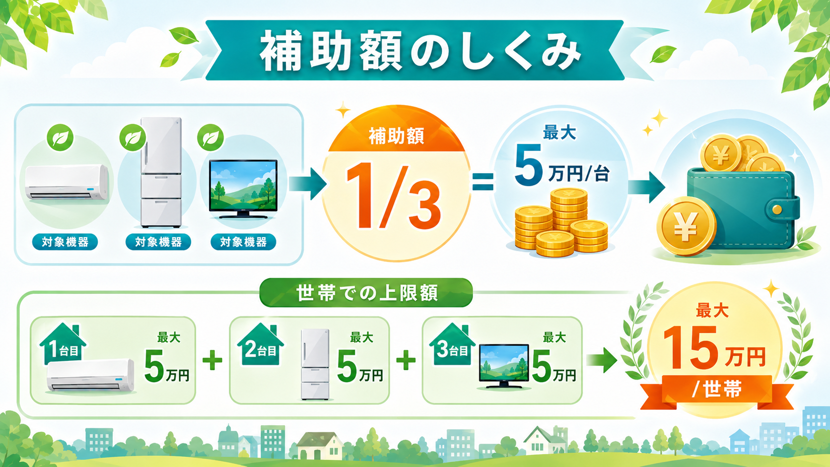野田市の省エネ家電補助金【令和8年度版2026】エアコン・冷蔵庫・テレビ買換で最大15万円｜申請方法と対象条件を完全ガイド の解説イラスト3