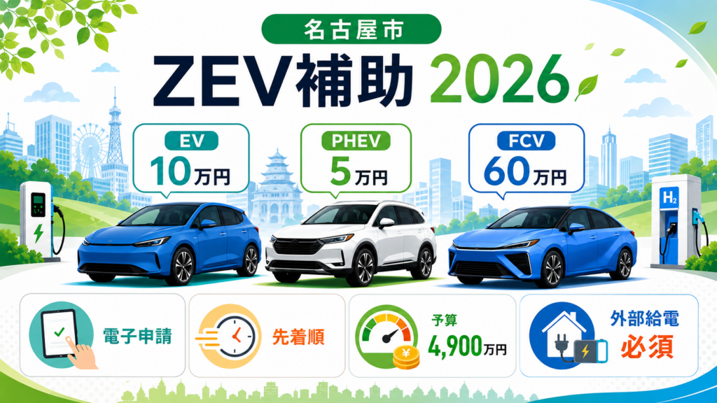 名古屋市 EV補助金 2026【令和8年度】ゼロエミッション車購入で最大60万円｜外部給電必須・電子申請開始 ????1