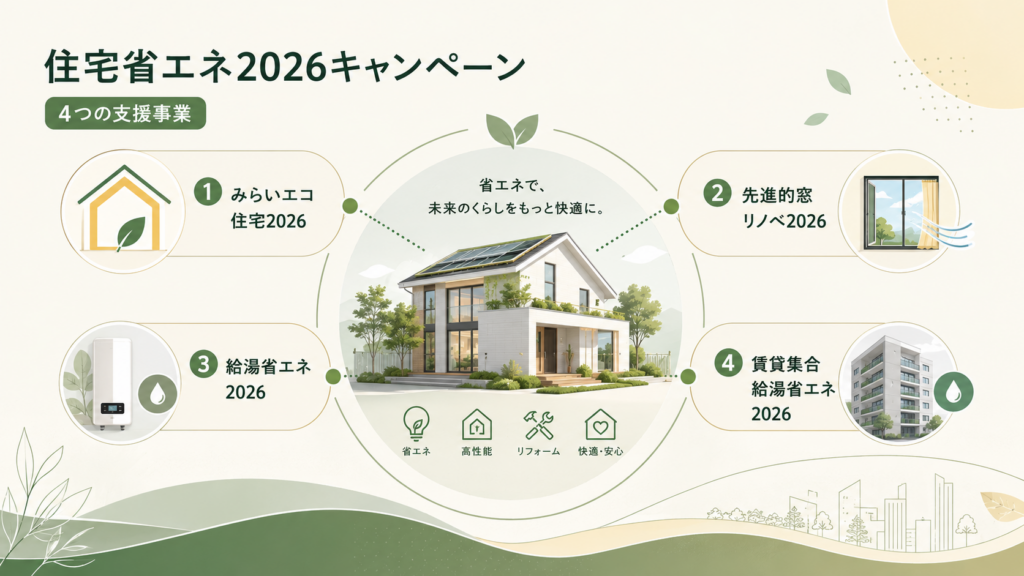 住宅省エネ2026キャンペーン|窓・給湯器・断熱補助金申請ガイドの解説図解1
