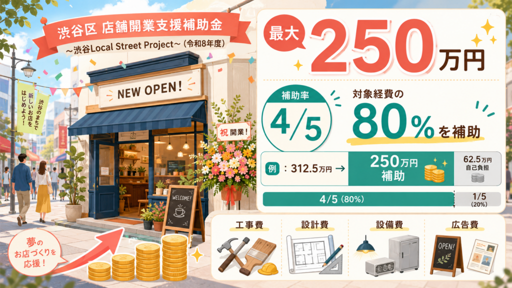 渋谷区 店舗開業支援補助金最大250万円・補助率4/5の解説図解1