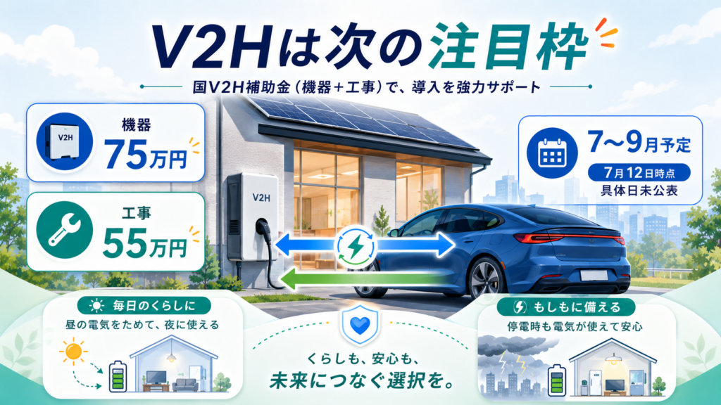 蓄電池・V2H補助金2026｜自治体受付中・国枠の最新状況の解説図解4