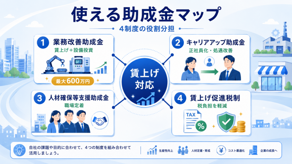 最低賃金と使える助成金の関係図