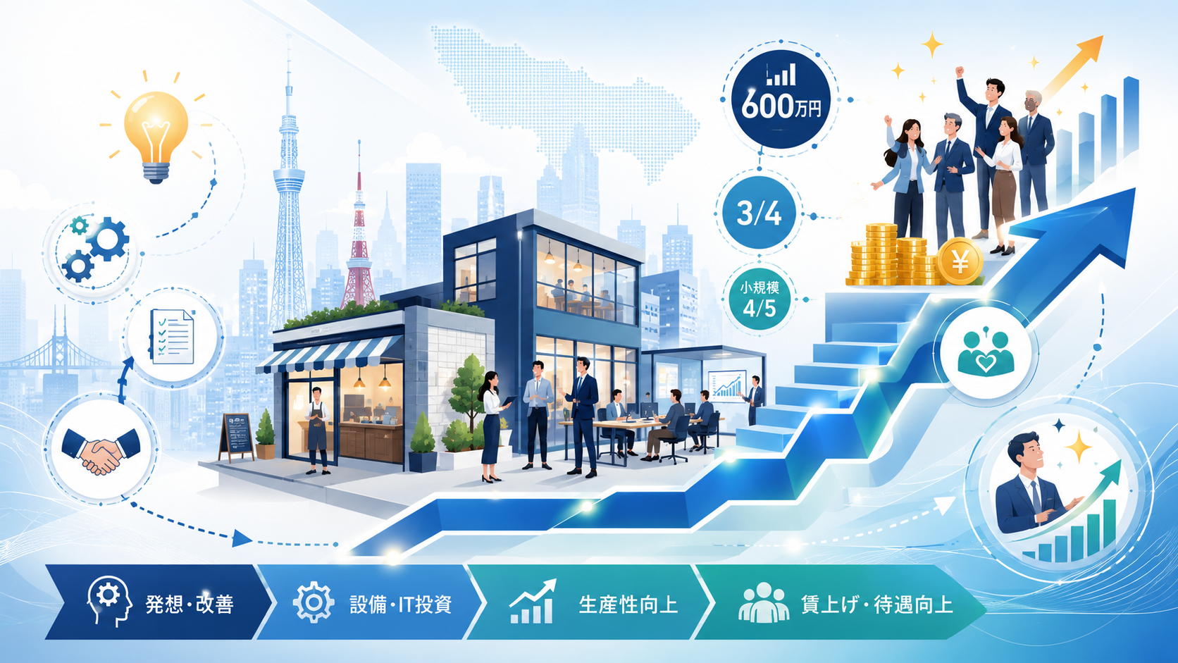 東京都 賃上げ重点コース上限600万円・助成率3/4の解説図解1