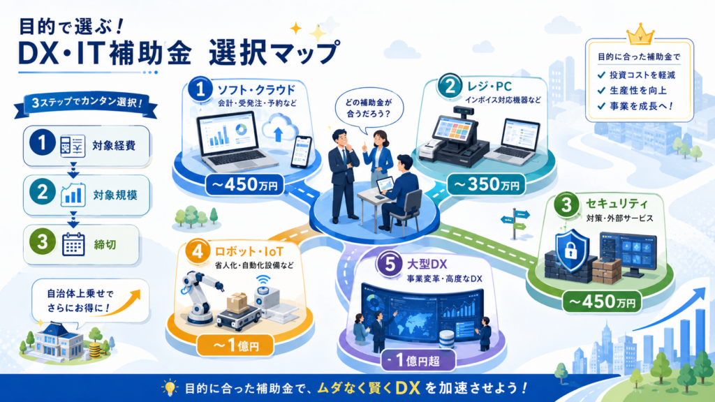 DX・IT導入補助金まとめ|目的別の選び方と一覧の解説図解2
