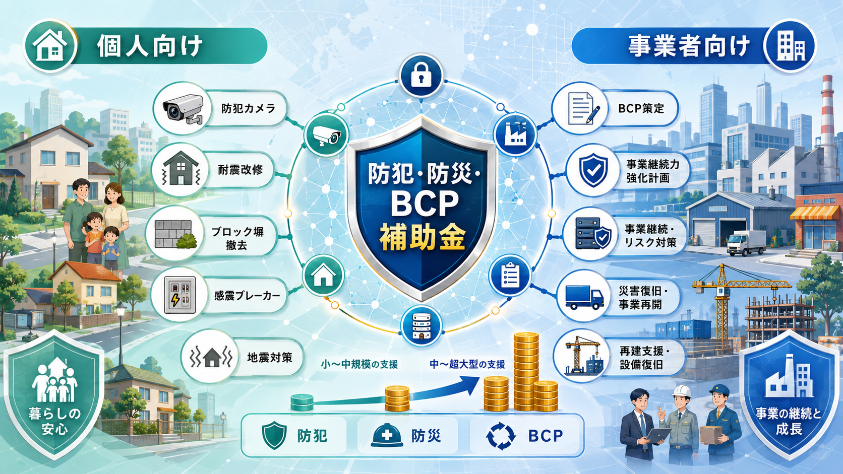 防犯・防災・BCP補助金まとめ|個人・事業者別の選び方と一覧の解説図解1