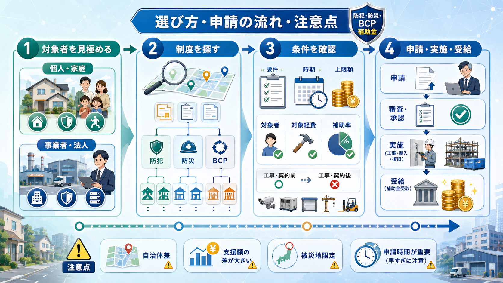防犯・防災・BCP補助金まとめ|個人・事業者別の選び方と一覧の解説図解2