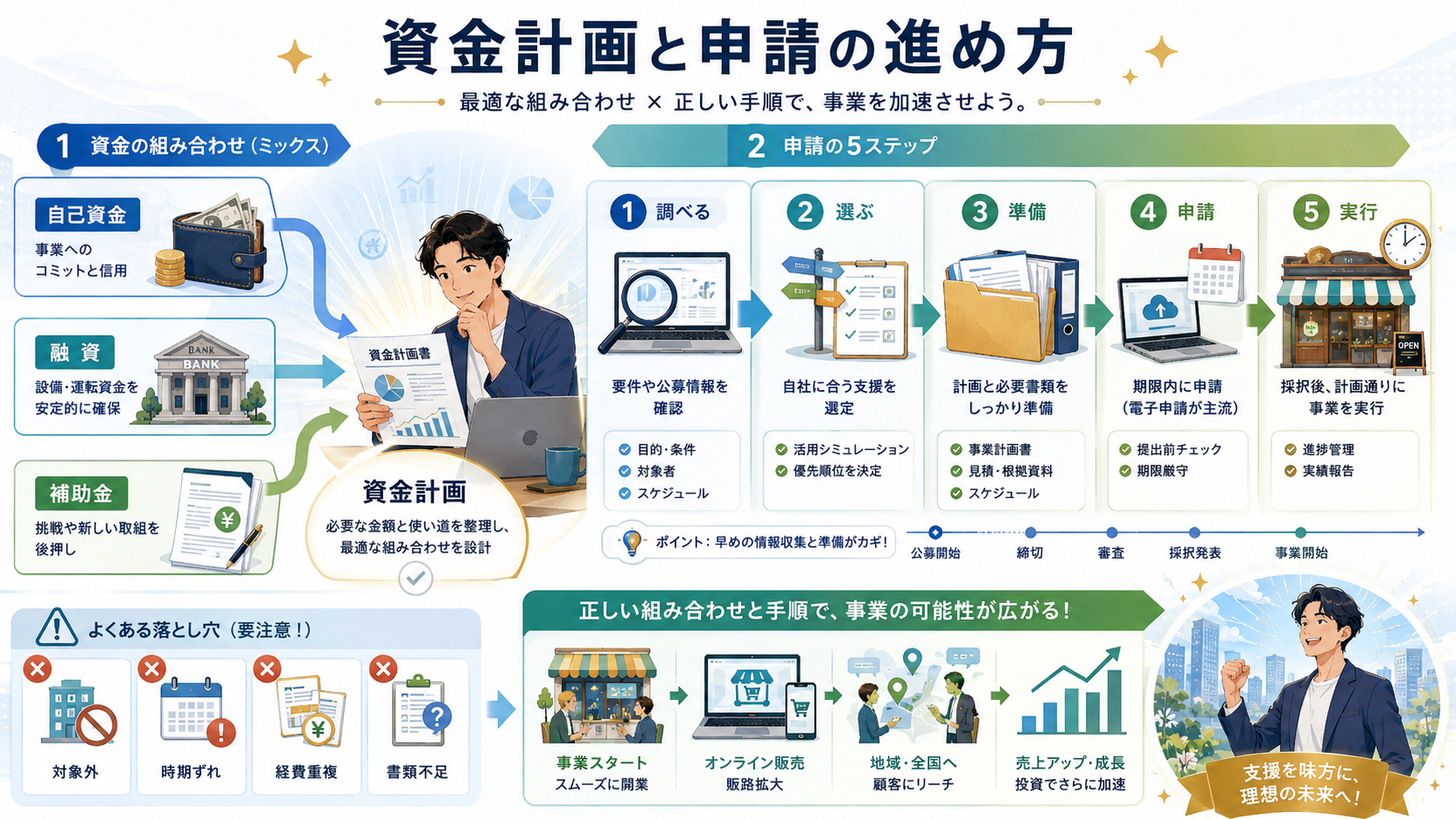 創業・起業の補助金まとめ｜開業ステップ別の選び方と一覧の解説図解2