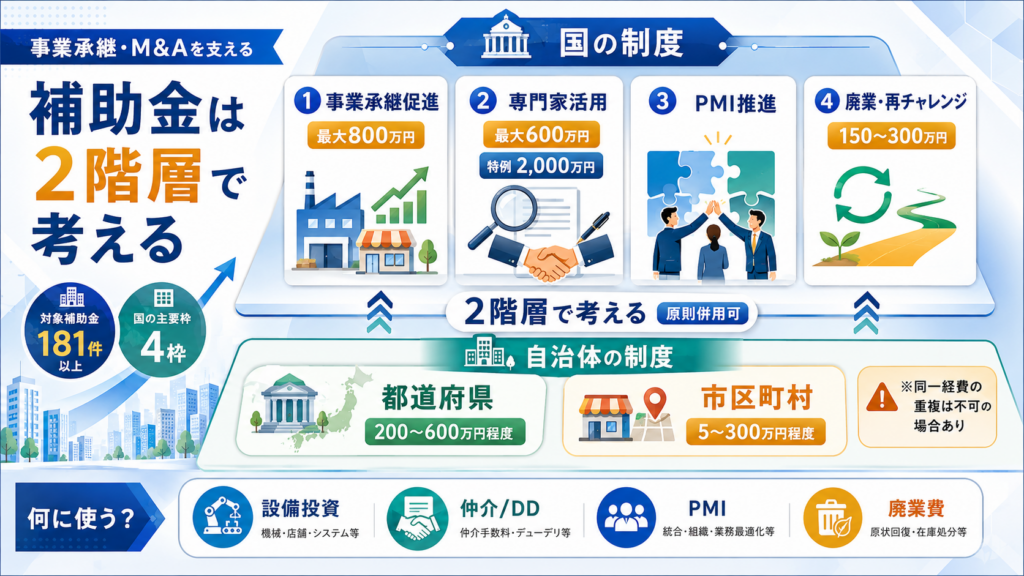 事業承継・M&Aの補助金まとめ｜類型別の選び方と一覧の解説図解1