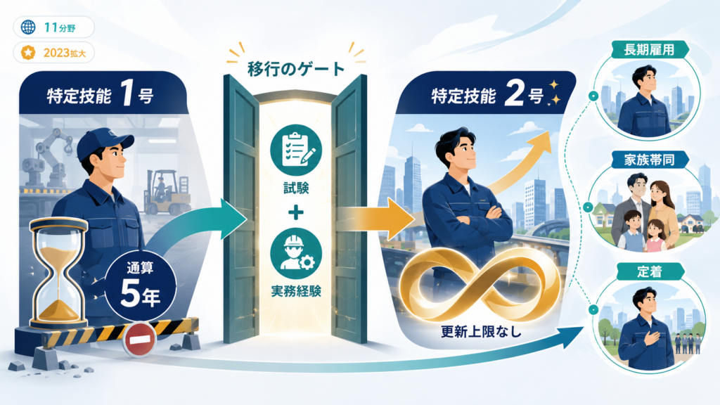 特定技能2号への移行要件と外国人材の定着支援の解説図解1