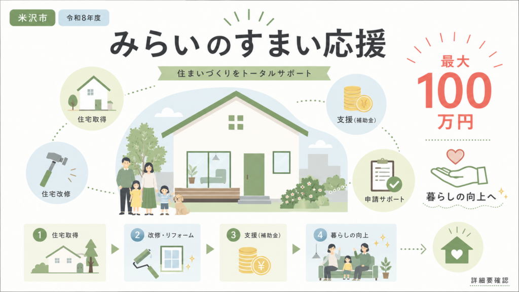 米沢市 みらいのすまい応援事業費補助金最大100万円・申請方法の解説図解1