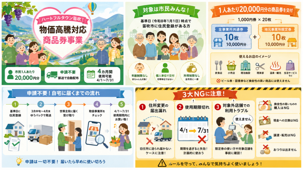 ハートフルタウン笛吹！物価高騰対応商品券事業の解説図解1