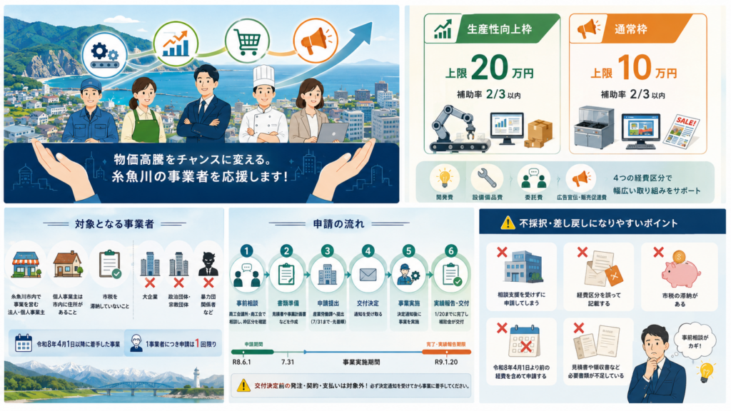 糸魚川市チャレンジ補助金｜物価高騰対策で事業者に最大20万円の解説図解1